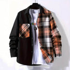 AM Vision RO Casual Checkered Shirt in black and orange plaid design, perfect for stylish casual wear