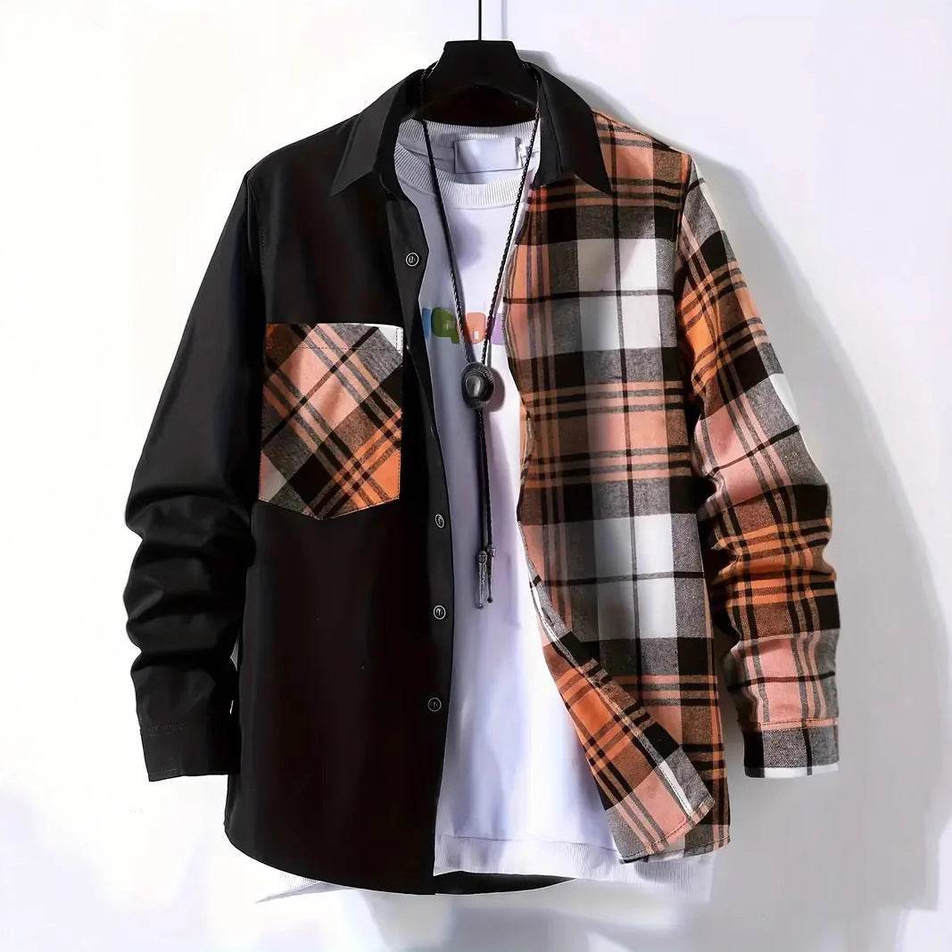 AM Vision RO Casual Checkered Shirt in black and orange plaid design, perfect for stylish casual wear