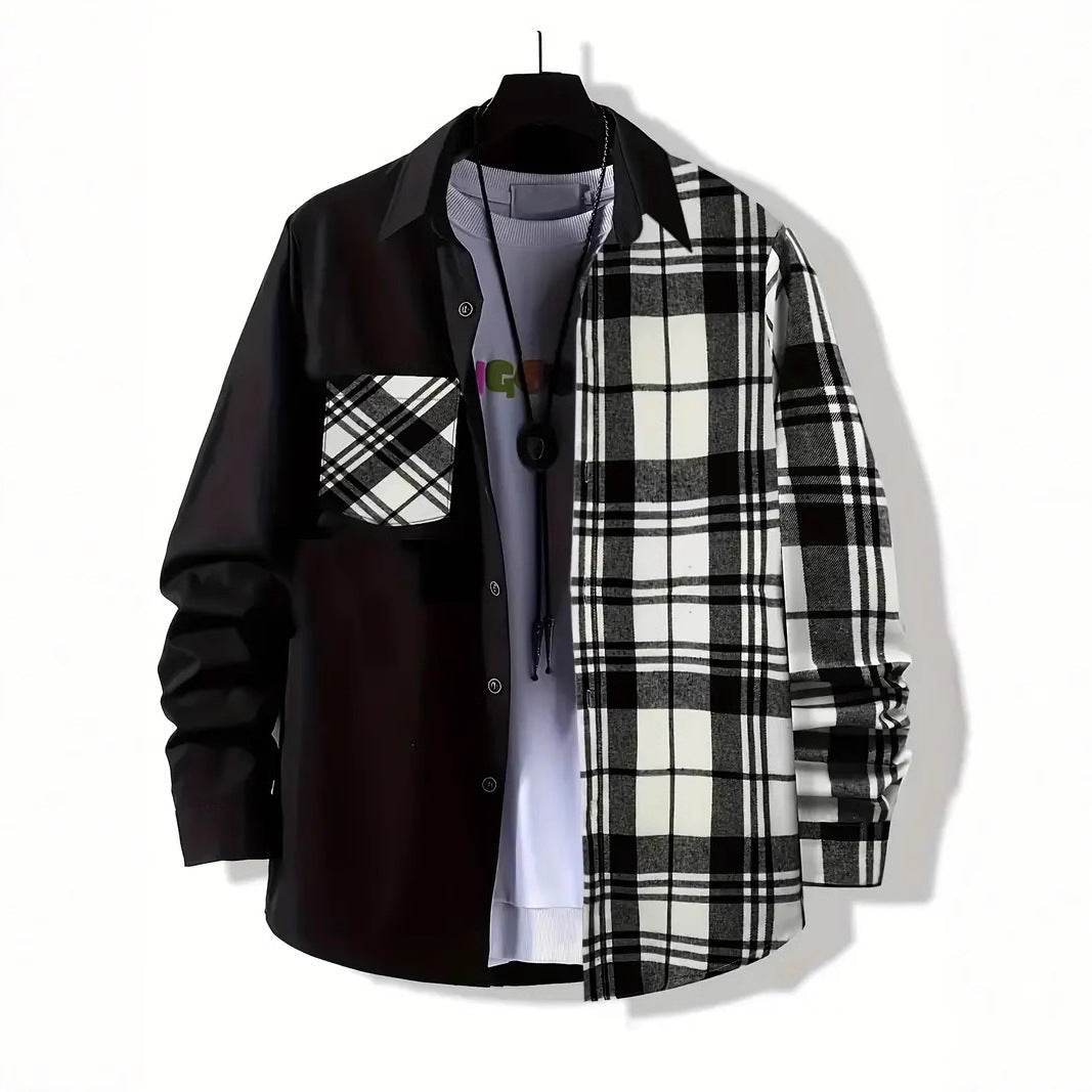 AM Vision RO Casual Checkered Shirt featuring a stylish black and white design with contrasting patterns