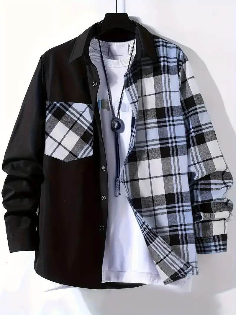 AM Vision RO Casual Checkered Shirt in black and blue with stylish plaid design for everyday wear