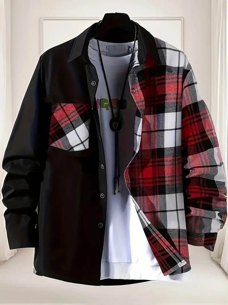 AM Vision RO Casual Checkered Shirt in Red and Black with Two Front Pockets and Stylish Design