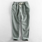AM Vision RO Casual Tapered Linen Pants for Men in light gray with elastic waist and drawstring