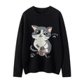 Cozy black cat cashmere sweater featuring a cute cat design with paw prints