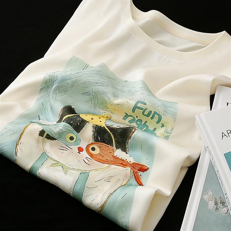 Front view of the AM Vision Cat Comfort Tee in soft cream cotton