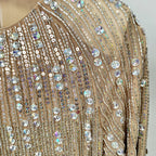 Close-up of the Celestia Embellished Mini Dress featuring shimmering sequins and a stylish design