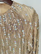 Close-up of Celestia Embellished Mini Dress featuring shimmering sequins and beads in a stylish design
