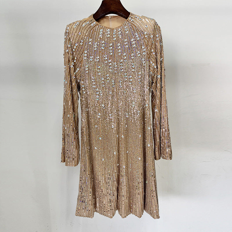 AM Vision RO Celestia Embellished Mini Dress with shimmering details and stylish long sleeves