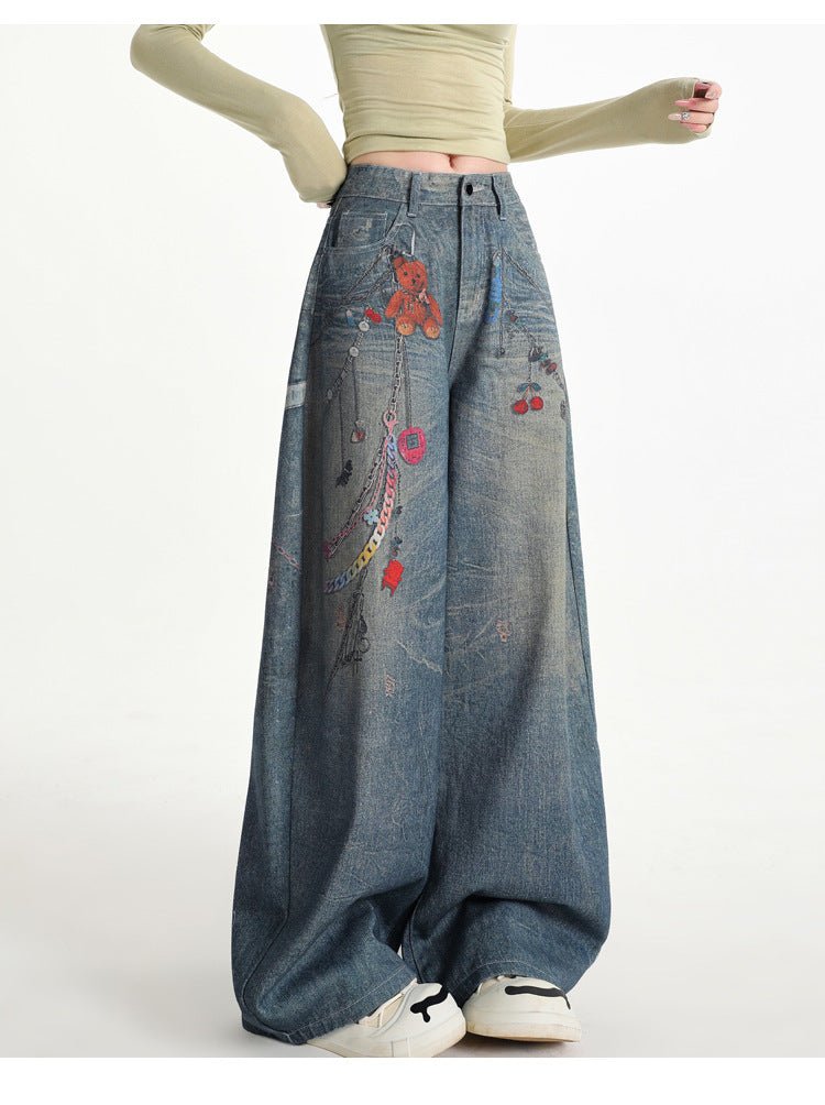 Cherry Wide Pants with Digital 3D Print featuring a unique design and spacious fit for comfort