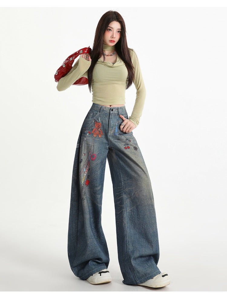 Cherry Wide Pants with Digital 3D Print featuring a trendy design and relaxed fit for a fashionable look