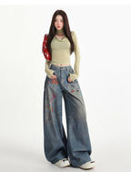 Cherry Wide Pants with Digital 3D Print featuring a stylish design and loose fit for casual wear