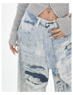 Cloud Wash High Street Wide Leg Jeans with unique faded design and relaxed fit