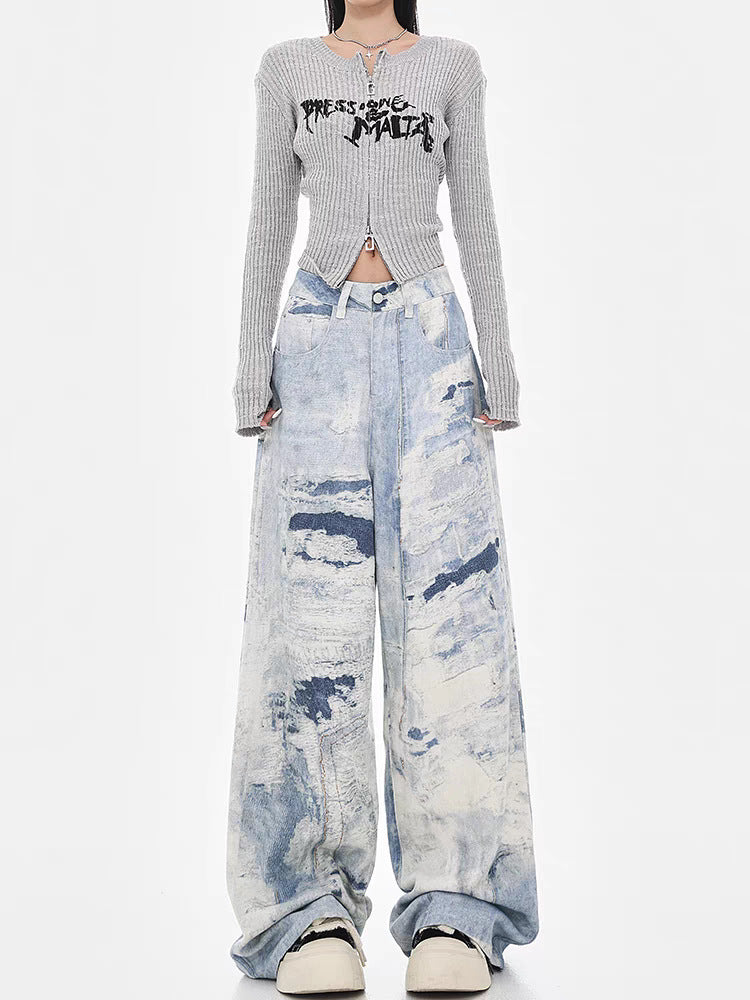 AM Vision RO Cloud Wash High Street Wide Leg Jeans in light blue with stylish oversized fit