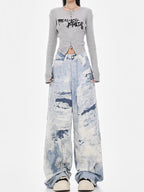 AM Vision RO Cloud Wash High Street Wide Leg Jeans in light blue with stylish oversized fit