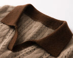 Close-up of Cloud Weave Cashmere Crochet Sweater showcasing the soft collar detail in warm tones