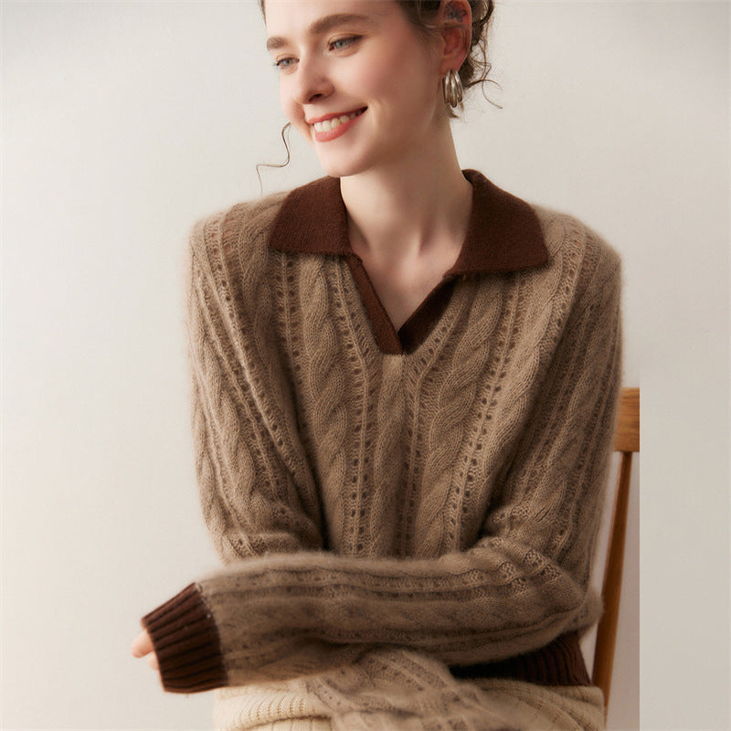 AM Vision RO Cloud Weave Cashmere Crochet Sweater with a stylish collar and textured design