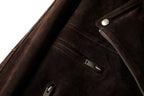 Colette 70s Goatskin Jacket in brown with multiple zippered pockets and suede texture
