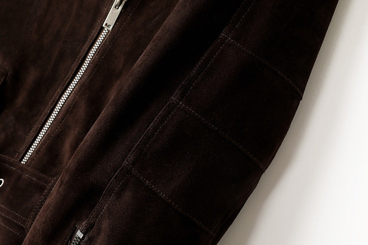 Colette 70s Goatskin Jacket with a Soft Suede Texture and Stylish Zipper Closure