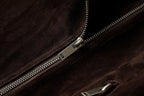 Close-up of the zipper detail on the Colette 70s Goatskin Jacket in rich brown suede