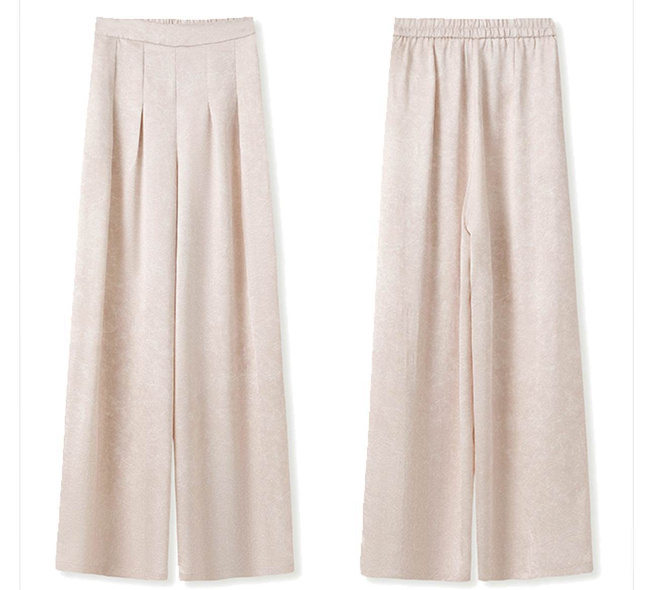 Pantaloni largi crem eleganți parte a unui costum de femei din doua piese AM Vision RO