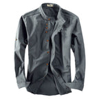 AM Vision RO Cotton and Linen Shirt in Gray with Button Closure and Long Sleeves