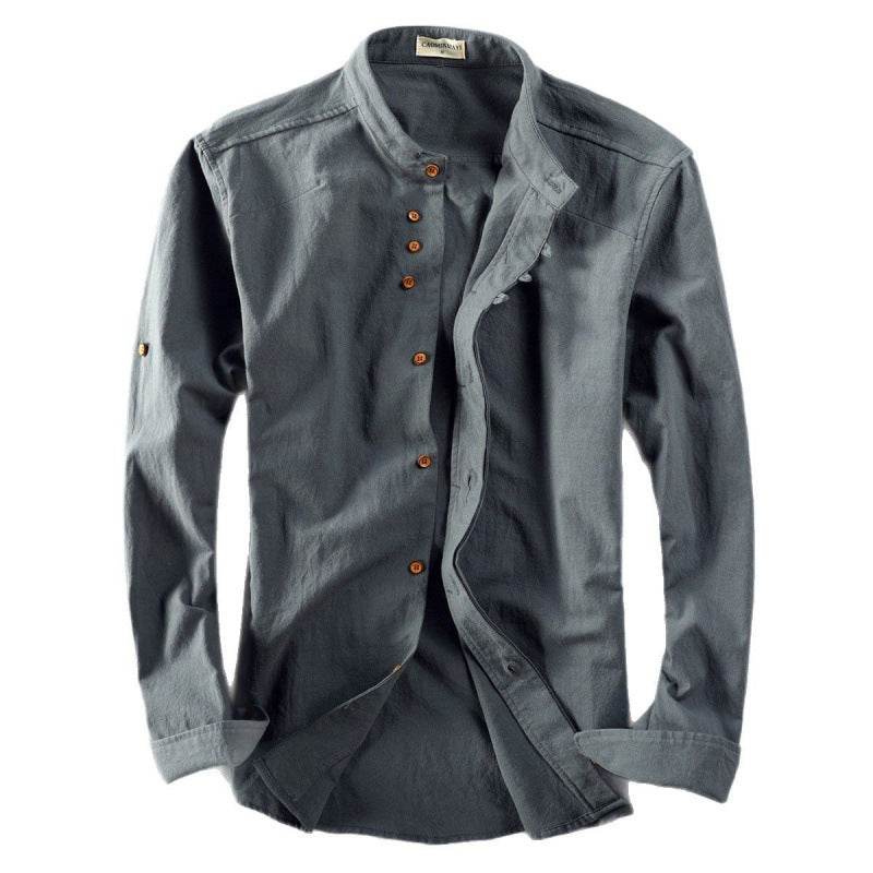 AM Vision RO Cotton and Linen Shirt in Gray with Button Closure and Long Sleeves