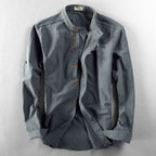 AM Vision RO Gray Cotton and Linen Shirt with Button Closure and Long Sleeves