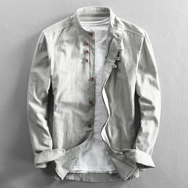 Light Gray Cotton and Linen Shirt with Button Front and Casual Style for Relaxed Outfits