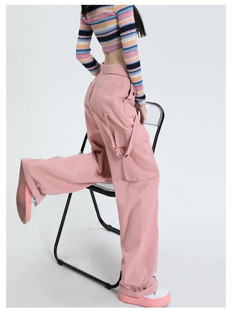 Cotton Candy Cargo Pants in light pink with stylish side pockets for a trendy casual look