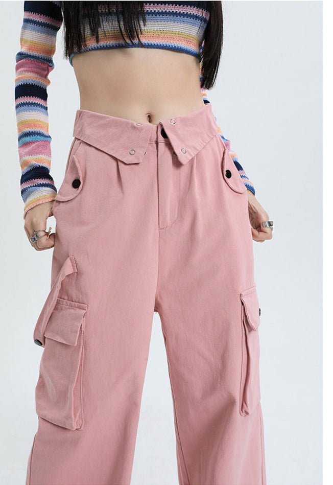 Fashionable Cotton Candy Cargo Pants in pink with multiple pockets for trendy casual wear