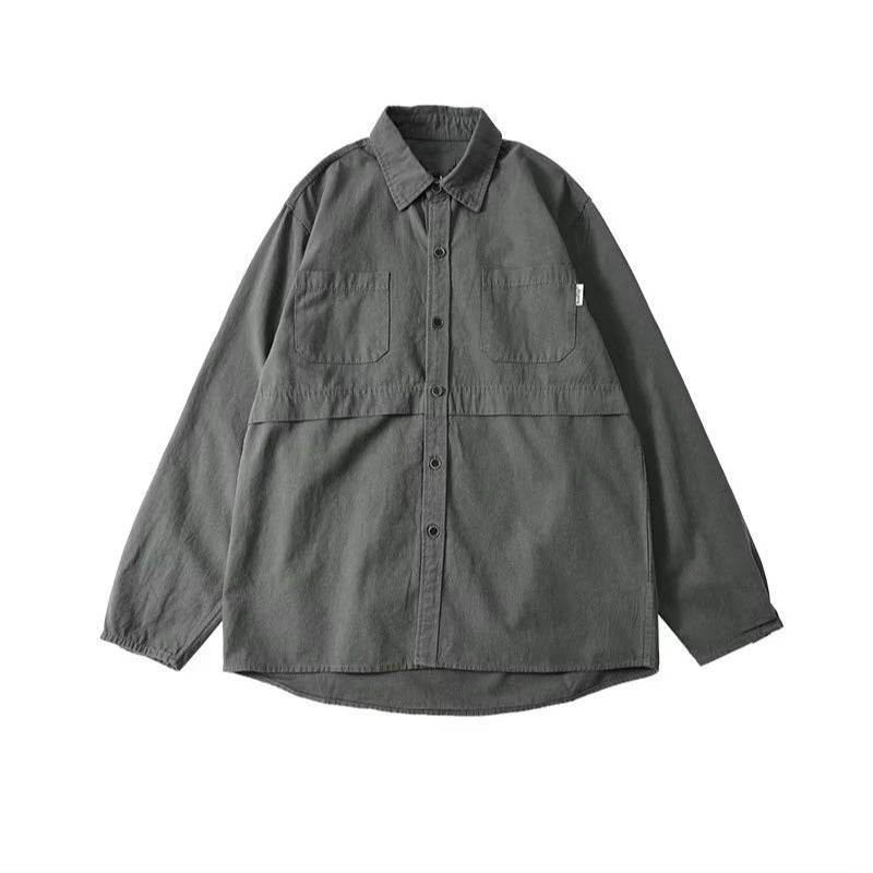 AM Vision RO Oversized Grey Cotton Cardigan with Button Closure and Side Pockets