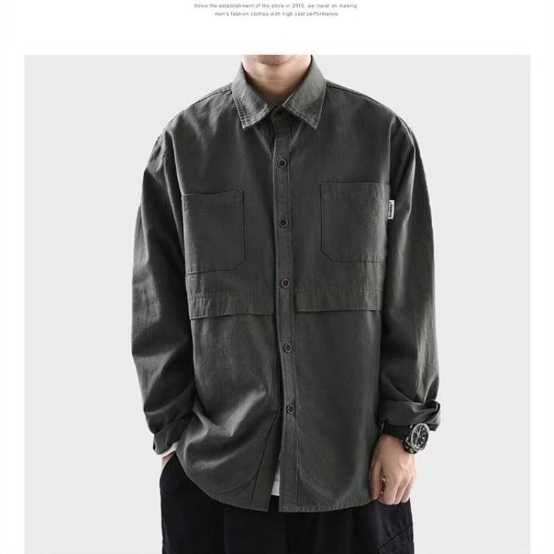AM Vision RO Oversized Cotton Cardigan in Dark Gray with Two Front Pockets and Button Closure