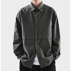 AM Vision RO Cotton Cardigan in Dark Gray with Two Front Pockets and Button Closure