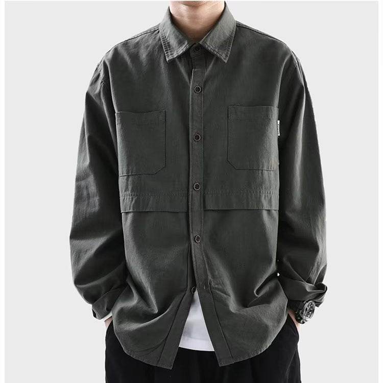 AM Vision RO Cotton Cardigan in Dark Gray with Two Front Pockets and Button Closure