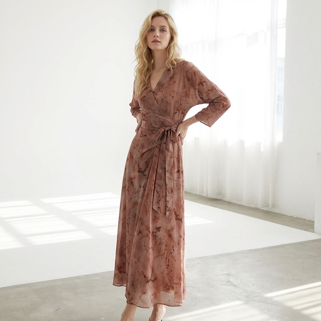 Dark Pink Silk Tie Dress with a flowy design and elegant wrap silhouette for special occasions