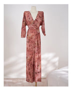 Elegant Dark Pink Silk Tie Dress with a Wrap Design and Long Sleeves for a Chic Look