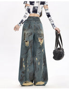 Destroyed Flared Jeans with Ripped Details and a Wide-Leg Design for a Trendy Look