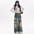 Trendy Destroyed Flared Jeans with Distressed Details and Wide Leg Design for a Fashionable Look