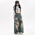 Fashion model wearing AM Vision RO Destroyed Flared Jeans with trendy rips and a relaxed fit