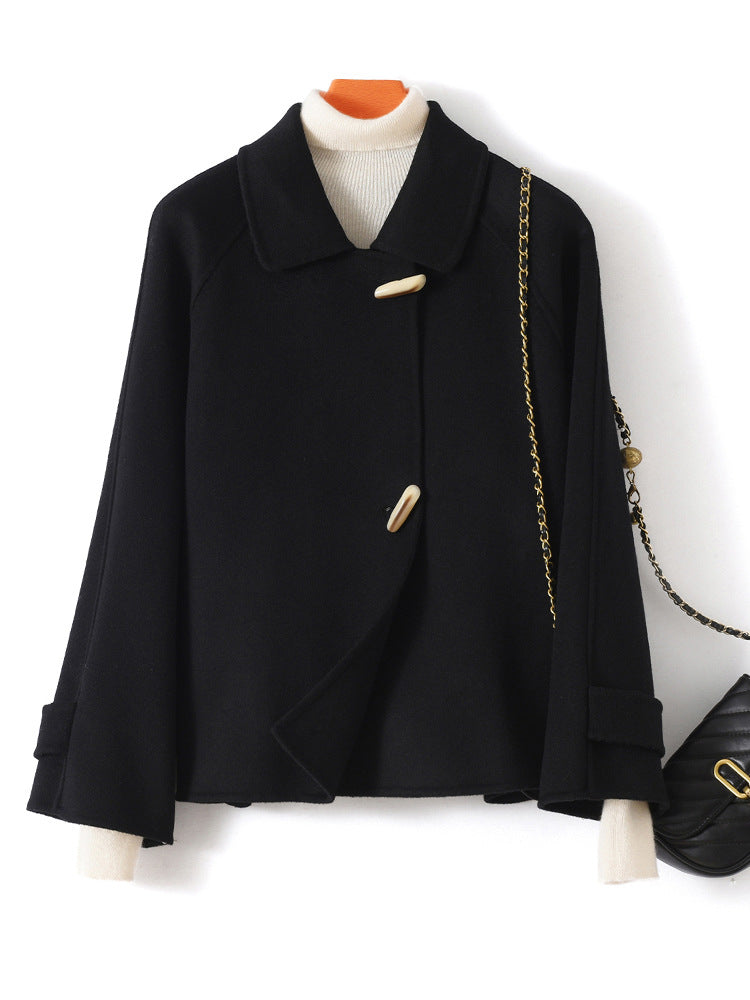 AM Vision RO double-faced wool short coat in black with stylish front buttons and a chic design