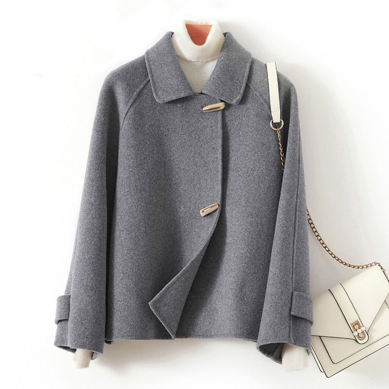 AM Vision RO Double-Faced Wool Short Coat in Gray with Unique Button Closure and Relaxed Fit