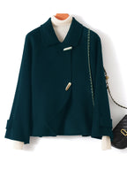 AM Vision RO Double-Faced Wool Short Coat in Dark Green with Stylish Button Closure