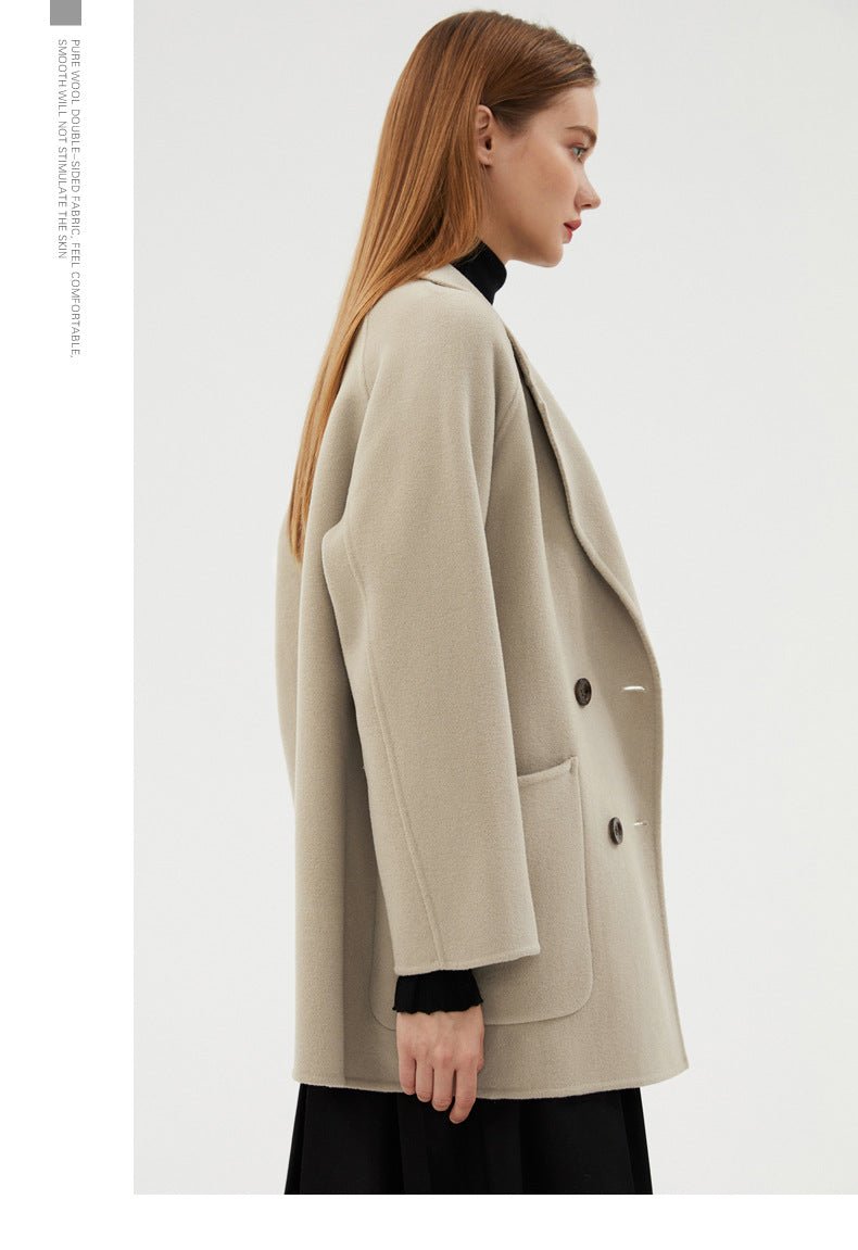 Double-Faced Wool Velvet Coat in beige with a relaxed fit and large pockets for stylish warmth