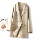 Double-Faced Wool Velvet Coat in beige with double-breasted buttons and front pockets