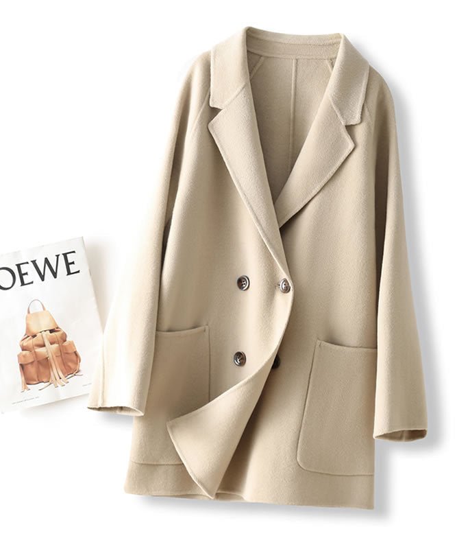 Double-Faced Wool Velvet Coat in beige with double-breasted buttons and front pockets