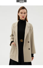 Stylish Double-Faced Wool Velvet Coat in beige with a modern tailored fit and pockets