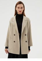 AM Vision RO Double-Faced Wool Velvet Coat in Beige with a Stylish Oversized Fit