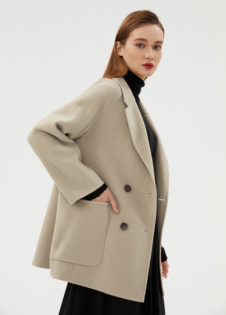 Double-Faced Wool Velvet Coat in beige, featuring a relaxed fit and elegant design