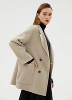 Double-Faced Wool Velvet Coat in beige, featuring a relaxed fit and elegant design