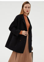 Stylish AM Vision RO Double-Faced Wool Velvet Coat in Black with a Relaxed Fit