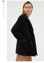 Stylish Double-Faced Wool Velvet Coat in Black with a Relaxed Fit and Side Pockets
